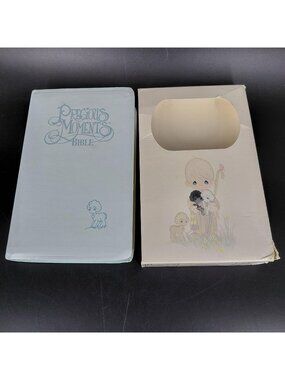 Vintage Precious Moments Childrens Bible NKJV Leatherflex Blue Red Letter Soft